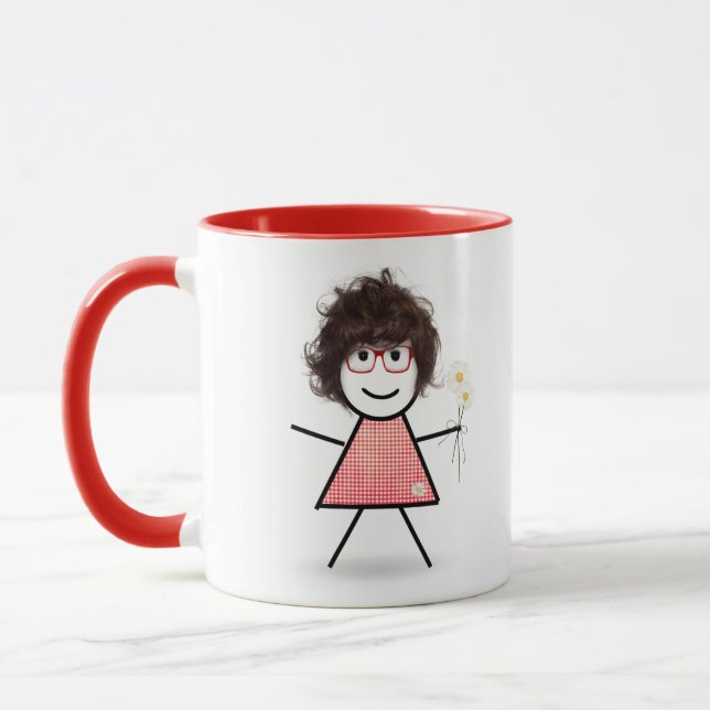 Stick Girl with Daisies and Quote Mug (Left)