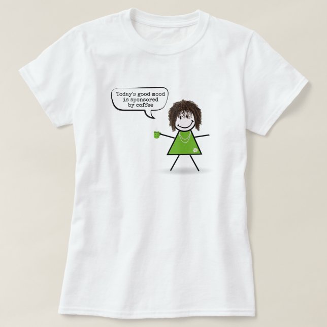 Stick Girl With Green Coffee Mug  T-Shirt (Design Front)