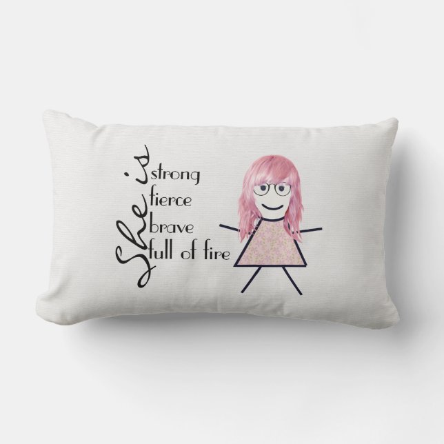 Stick Girl with Hair and Inspirational Quote  Lumbar Pillow (Front)