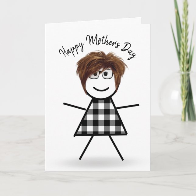 Stick Girl with Hair for Mother's Day   Card (Front)