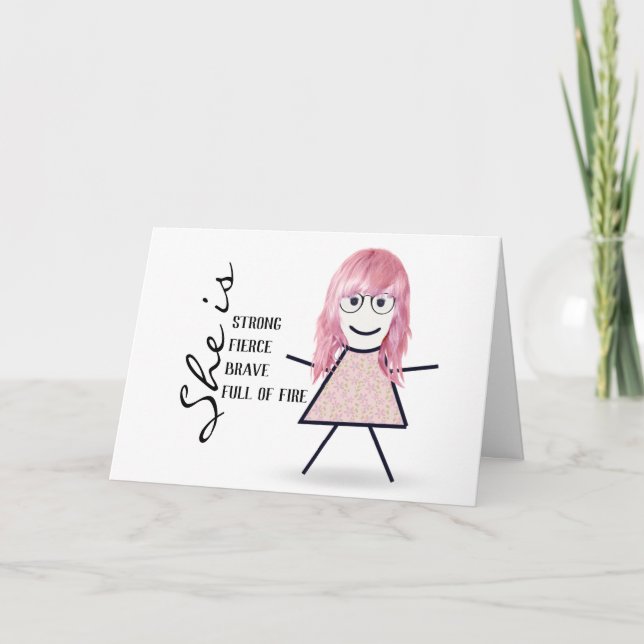 Stick Girl with Pink for Mom Card (Front)