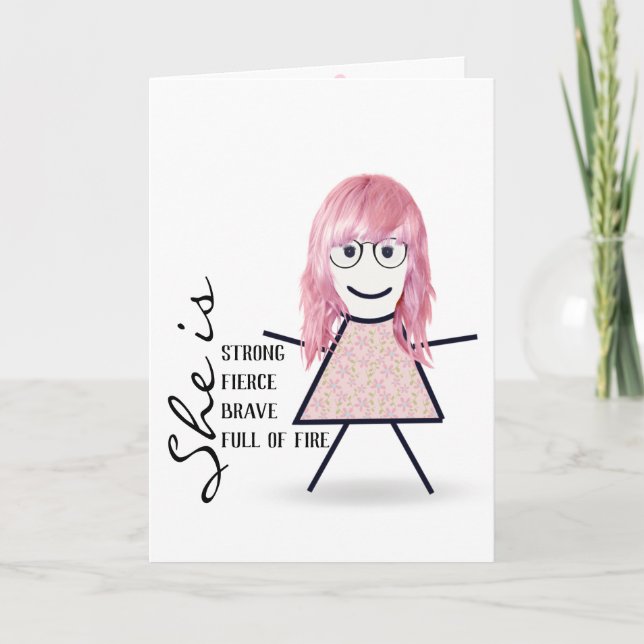 Stick Girl with Pink Hair For Mom Card (Front)