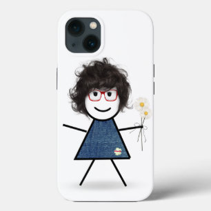 Stick Girl With Red Glasses and Daisies iPhone 13 Case