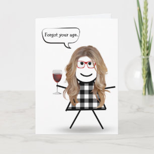 Stick Girl with Red Wine Belated Birthday Card