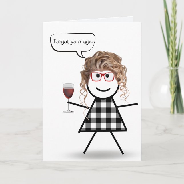 Stick Girl with Red Wine Belated Birthday  Card (Front)