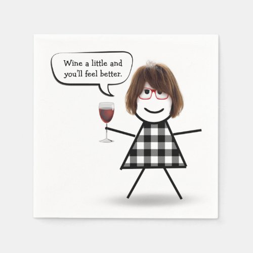 Stick Girl with Red Wine   Napkins