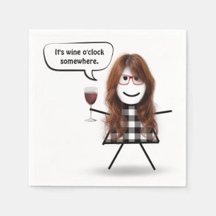 Stick Girl with Red Wine Napkins