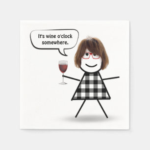 Stick Girl with Red Wine Napkins