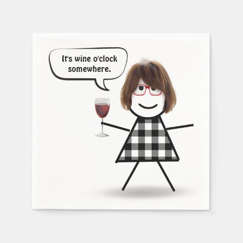 Stick Girl with Red Wine  Napkins