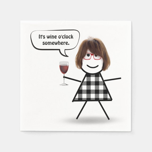 Stick Girl with Red Wine  Napkins (Front)