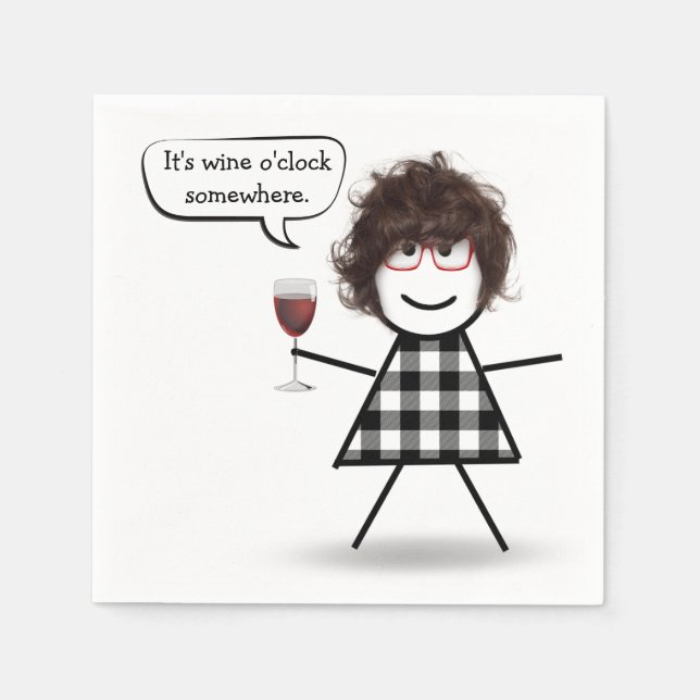 Stick Girl with Red Wine Party Humor Napkins (Front)