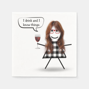 Stick Girl with Red Wine Party Humor Napkins