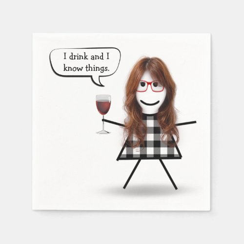 Stick Girl with Red Wine Party Humor Napkins