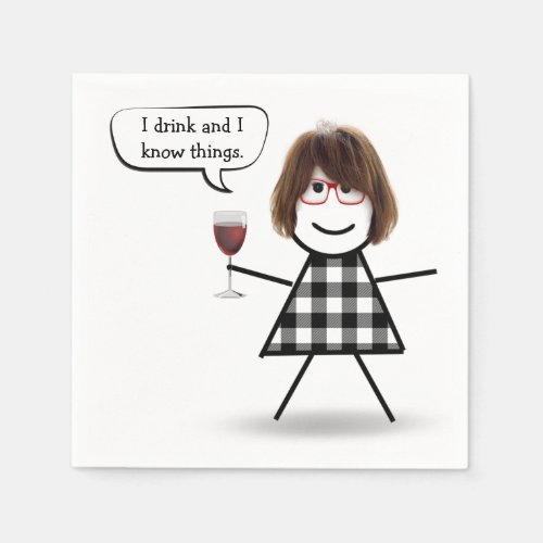 Stick Girl with Red Wine Party Humor Napkins