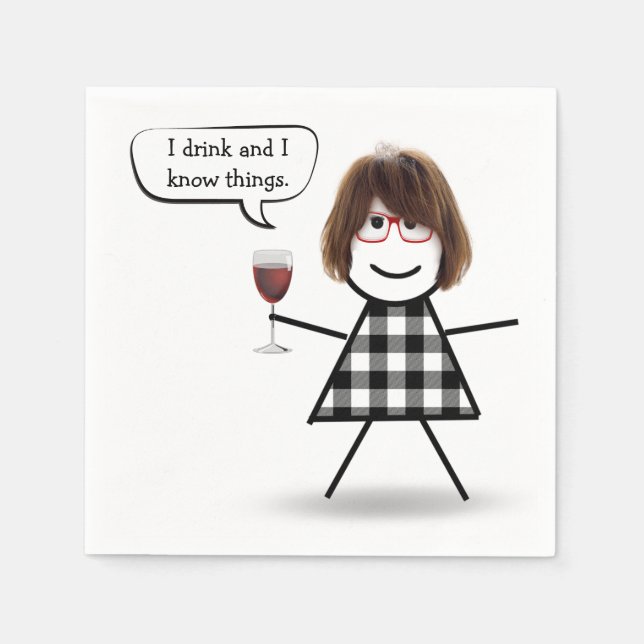 Stick Girl with Red Wine Party Humor Napkins (Front)