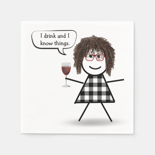 Stick Girl with Red Wine Party Humor  Napkins