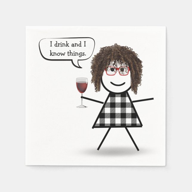 Stick Girl with Red Wine Party Humor  Napkins (Front)
