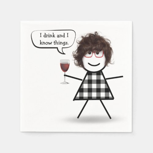 Stick Girl with Red Wine Party Humor Napkins