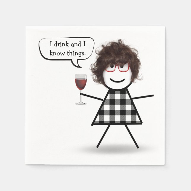 Stick Girl with Red Wine Party Humor Napkins (Front)