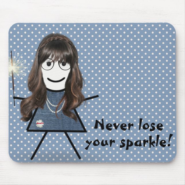 Stick Girl with Sparkler on Polka Dots Mouse Pad (Front)