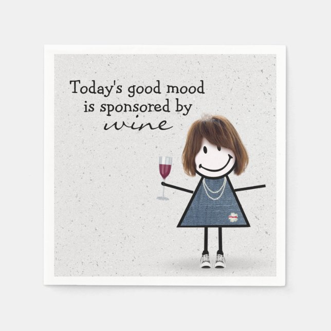 Stick Girl With Wine and Sneakers Napkins (Front)