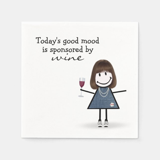 Stick Girl With Wine and Sneakers Napkins (Front)