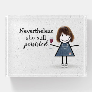 Stick Girl With Wine and Sneakers Paperweight