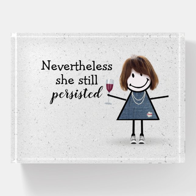 Stick Girl With Wine and Sneakers    Paperweight (Front)