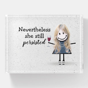 Stick Girl With Wine and Sneakers Paperweight