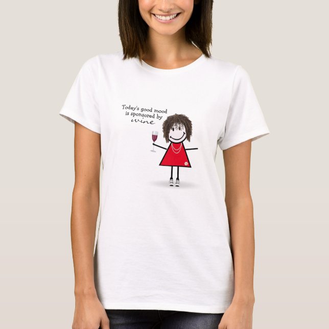Stick Girl With Wine and Sneakers T-Shirt (Front)