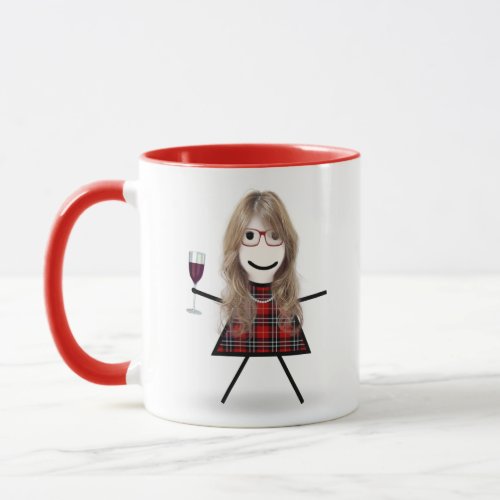 Stick Girl with Wine Glass and Quote Mug