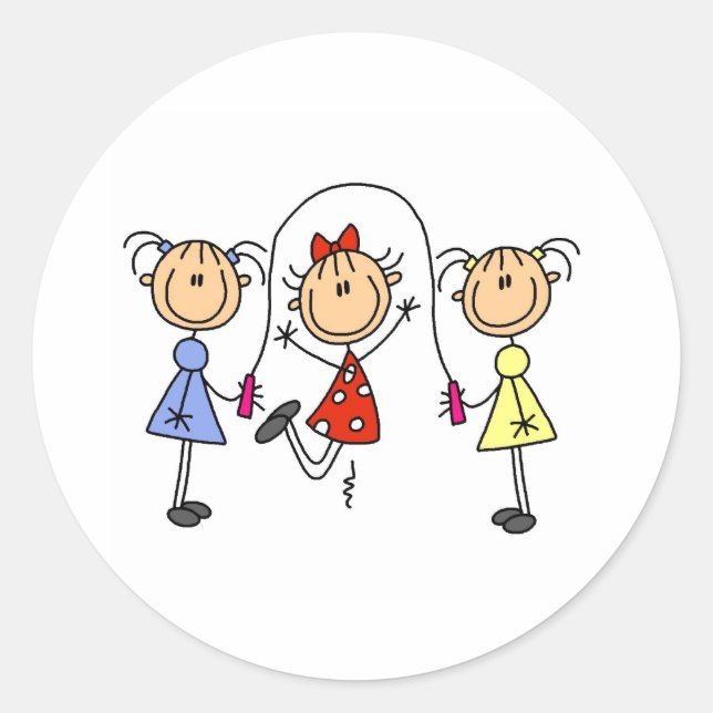 Stick Girls Jumping Rope Classic Round Sticker (Front)