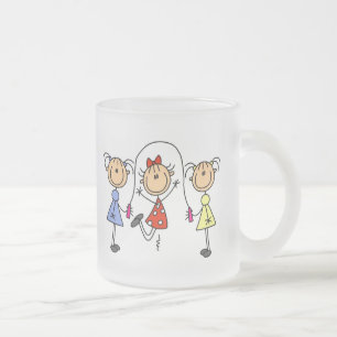Stick Girls Jumping Rope Frosted Glass Coffee Mug