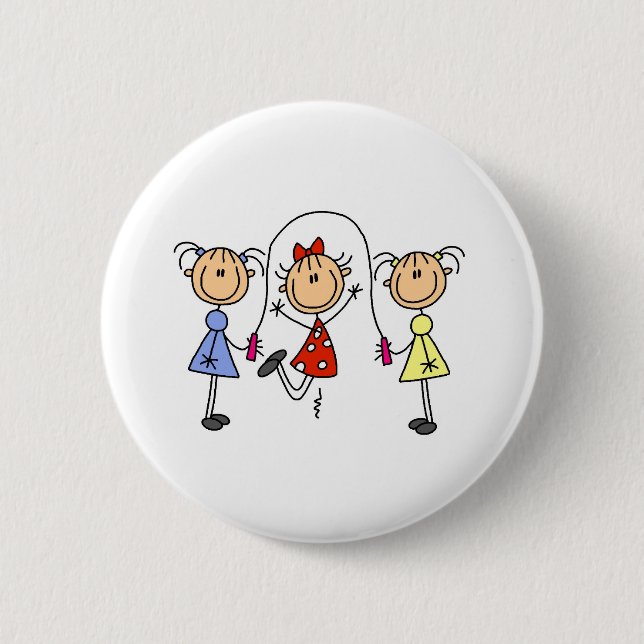 Stick Girls Jumping Rope Pinback Button (Front)