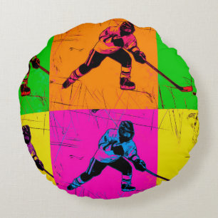Stick Handling Hockey Player   Round Pillow