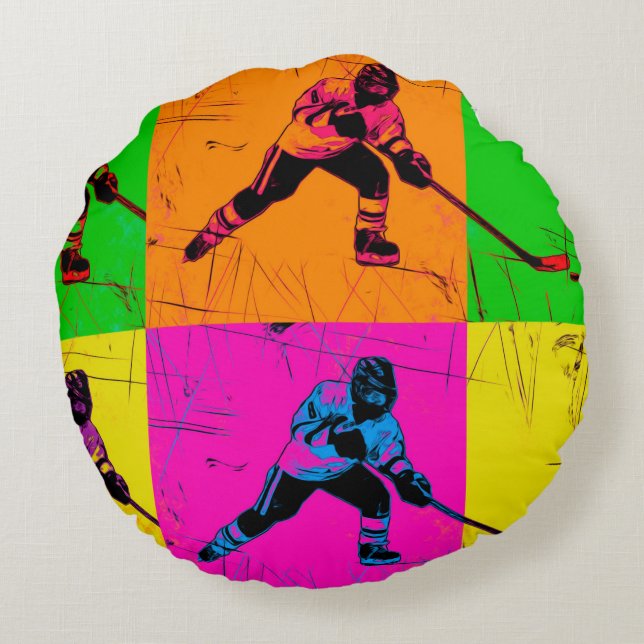 Stick Handling Hockey Player   Round Pillow (Back)