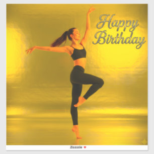 STICK IT VYNIL DANCING GIRL GOLDEN HAPPY BIIRTHDAY STICKER