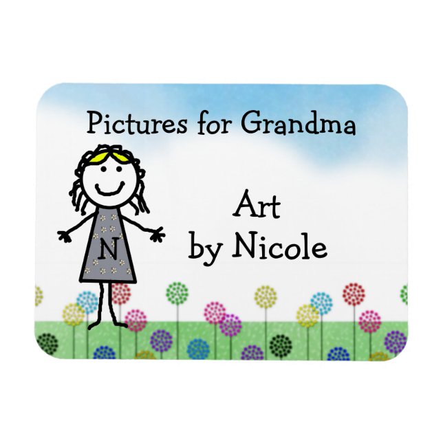 Stick Kid Girl's Personalized Fridge Art Flexi Mag Magnet (Horizontal)