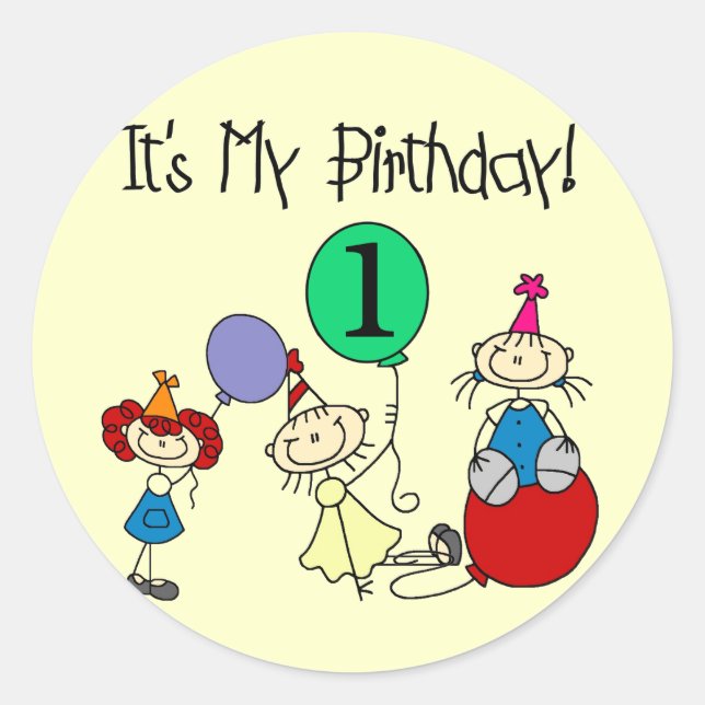 Stick Kids Party 1st Birthday T-shirts and Gifts Classic Round Sticker (Front)