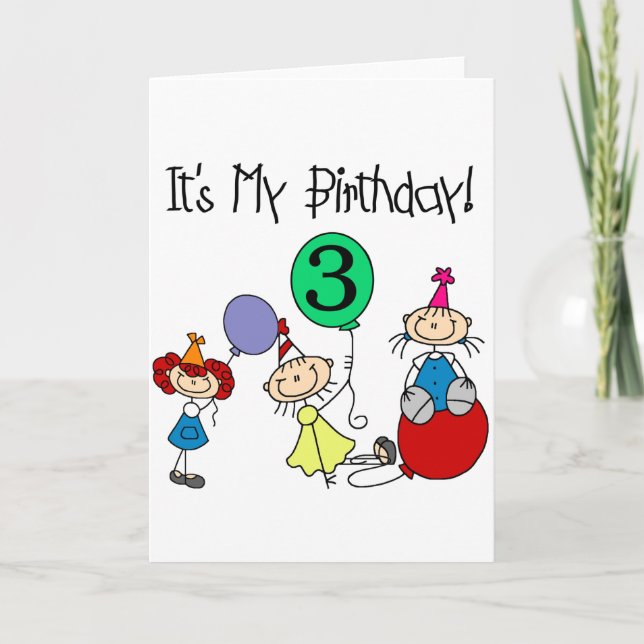 Stick Kids Party 3rd Birthday Tshirts and gifts Card (Front)