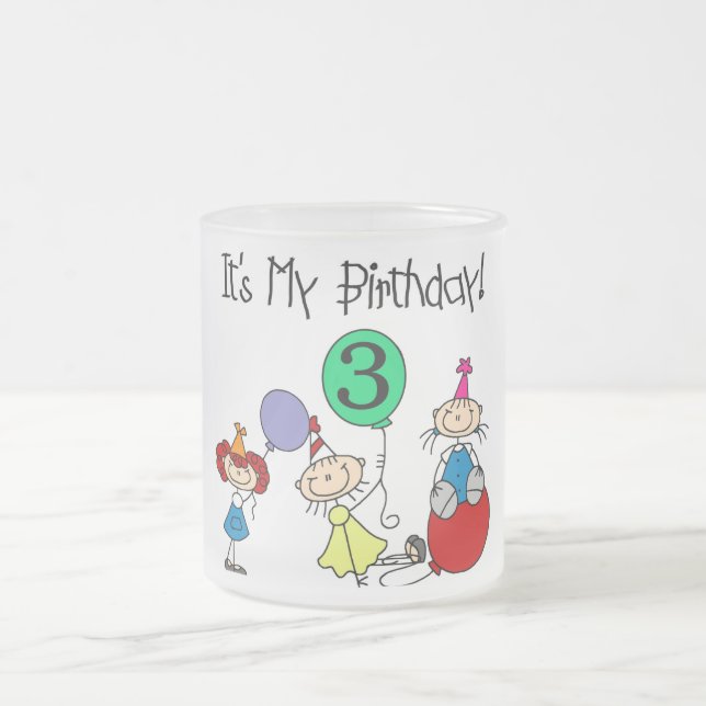 Stick Kids Party 3rd Birthday Tshirts and gifts Frosted Glass Coffee Mug (Center)