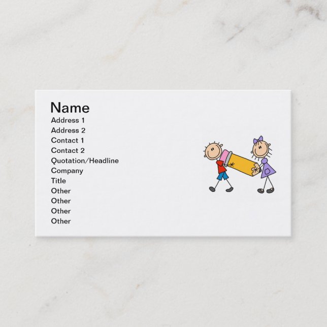 Stick Kids With Pencil Business Card (Front)