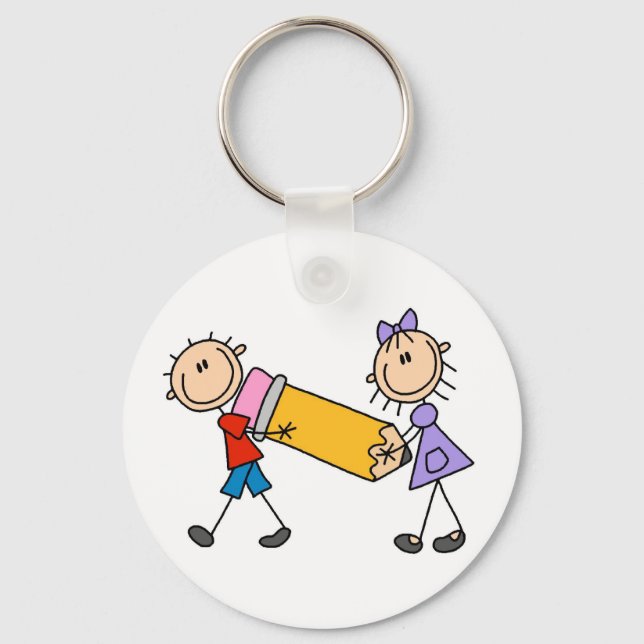 Stick Kids With Pencil Keychain (Front)