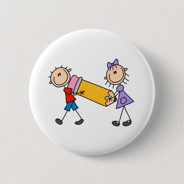 Stick Kids With Pencil Pinback Button (Front)