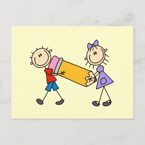 Stick Kids With Pencil Postcard