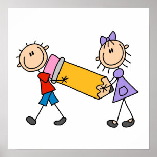 Stick Kids With Pencil Poster