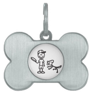 Stick Man and Dog playing Frisbee Pet Name Tag