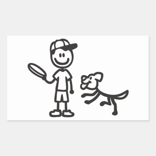 Stick Man and Dog playing Frisbee Rectangular Sticker