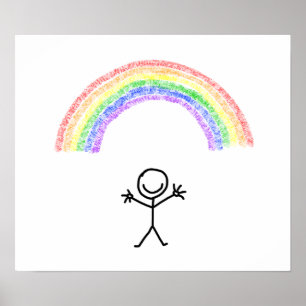 Stick man under a rainbow poster
