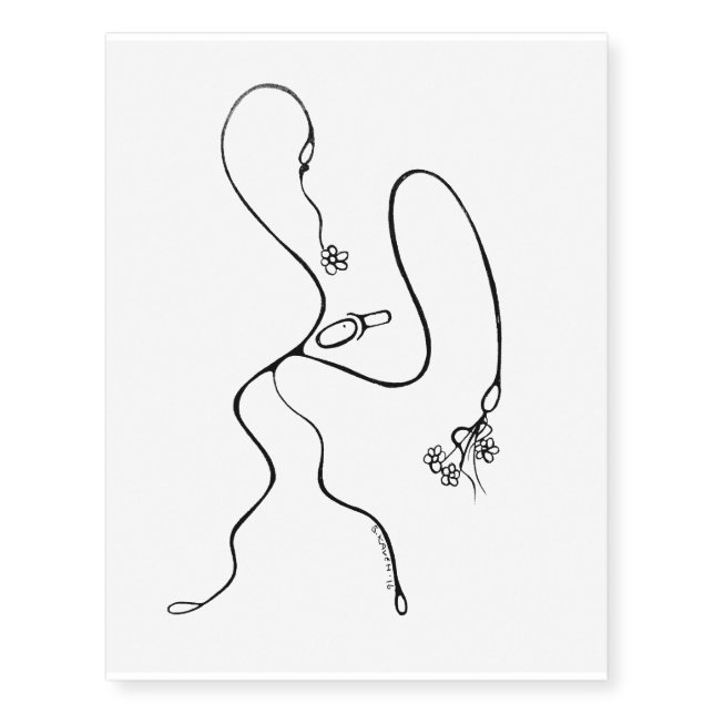 Stick Man with Bunch of Flowers. Temporary Tattoos (Front)